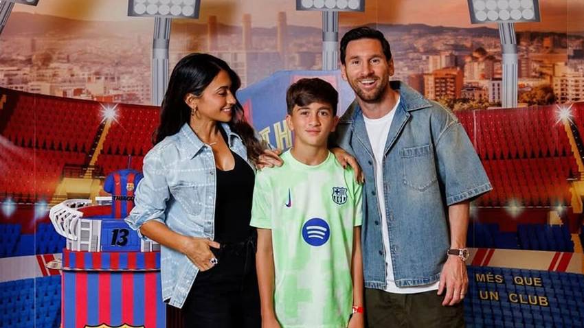 Antonela Roccuzzo y Lionel Messi celebran los 13 años de su hijo Thiago, con temática del Barça