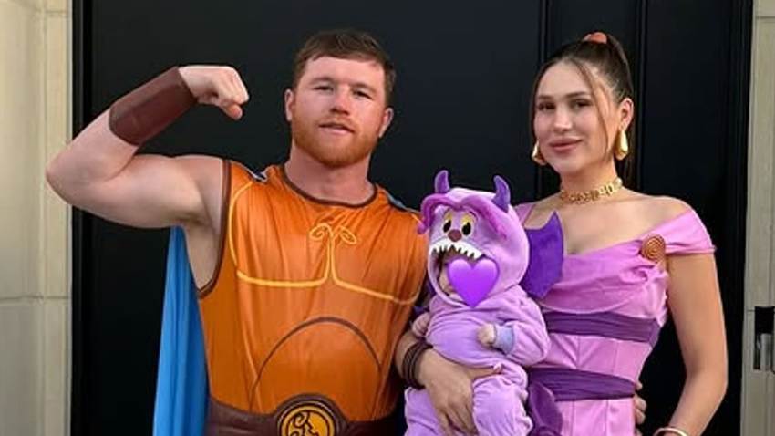 Saúl 'Canelo' Álvarez y Fernanda Gómez celebran su primer Halloween junto a Eva Victoria
