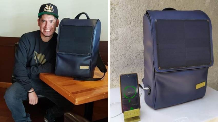 Mexicano creó una mochila solar para producir energía: está hecha con piel de nopal