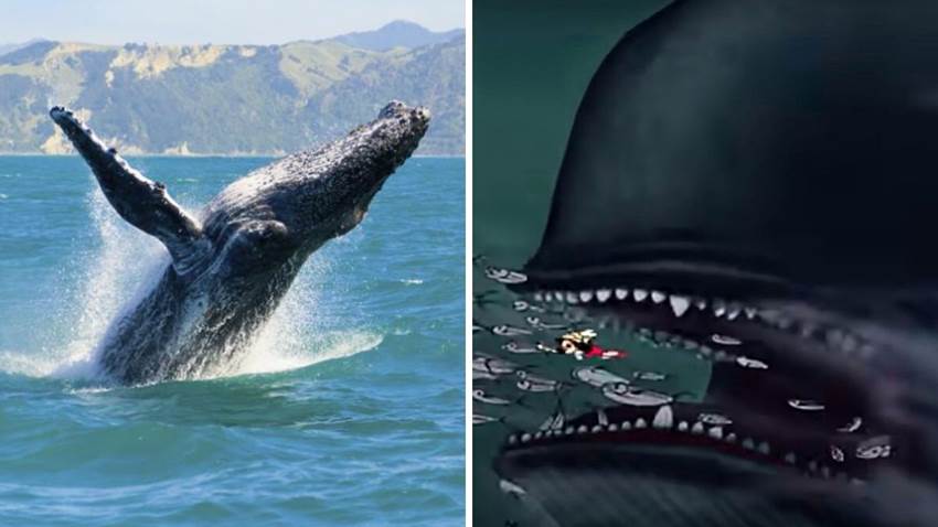 Una ballena casi se traga a un pescador, pero logró escapar: le pasó como a Pinocho